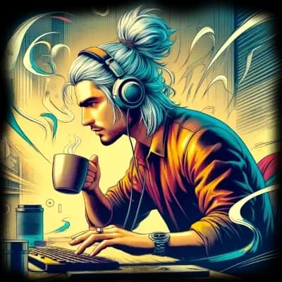 A witcher coding in a comicbook style